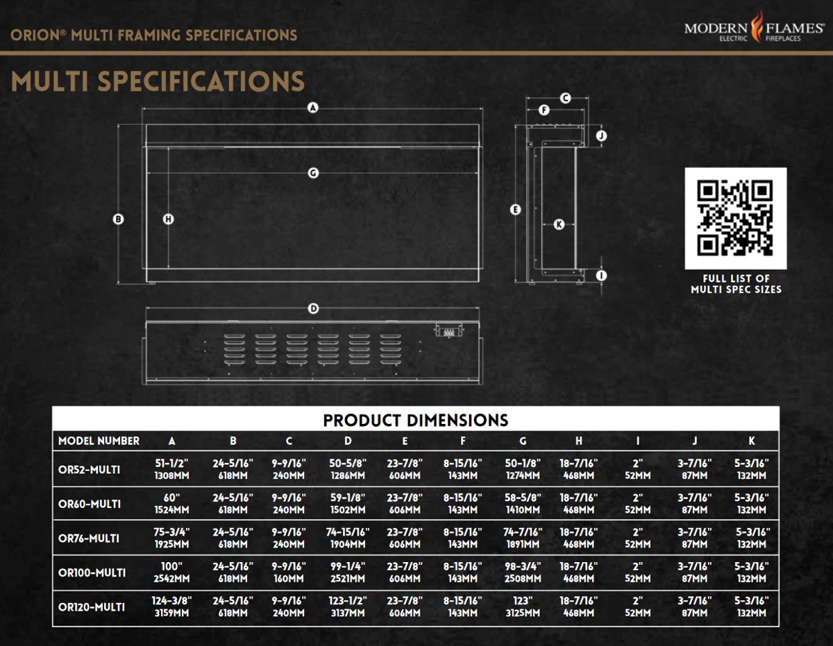 Modern Flames Orion Multi Electric Fireplace Dimensions