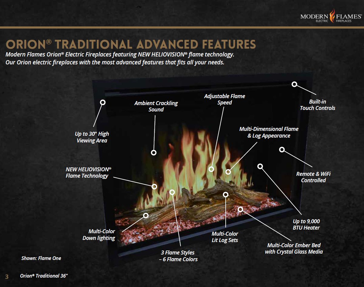 Modern Flames Orion Traditional Electric Fireplace Features