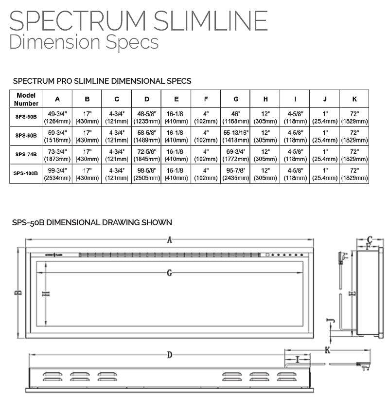 Modern Flames Spectrum Slimline Dimensions